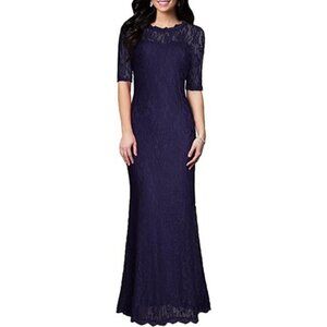 NEW Woosea Navy Blue Retro Floral Lace Half Sleeve Gown Dress L 41713